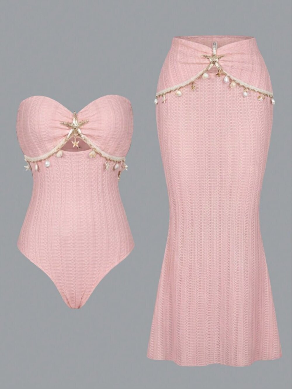 Pink Casual Women's One-Piece Beach swimsuit matching coverup skirt - Picture 6 of 6